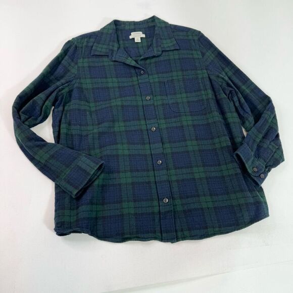 L.L. Bean Shirt Womens 1X Green Plaid Relaxed Fit Button Up Flannel - Picture 1 of 8